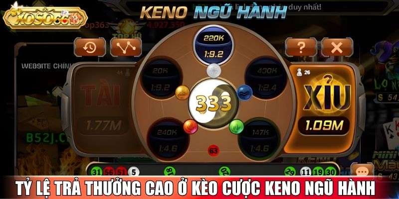Tỷ lệ trả thưởng cao ở các kèo cược Keno Ngũ Hành